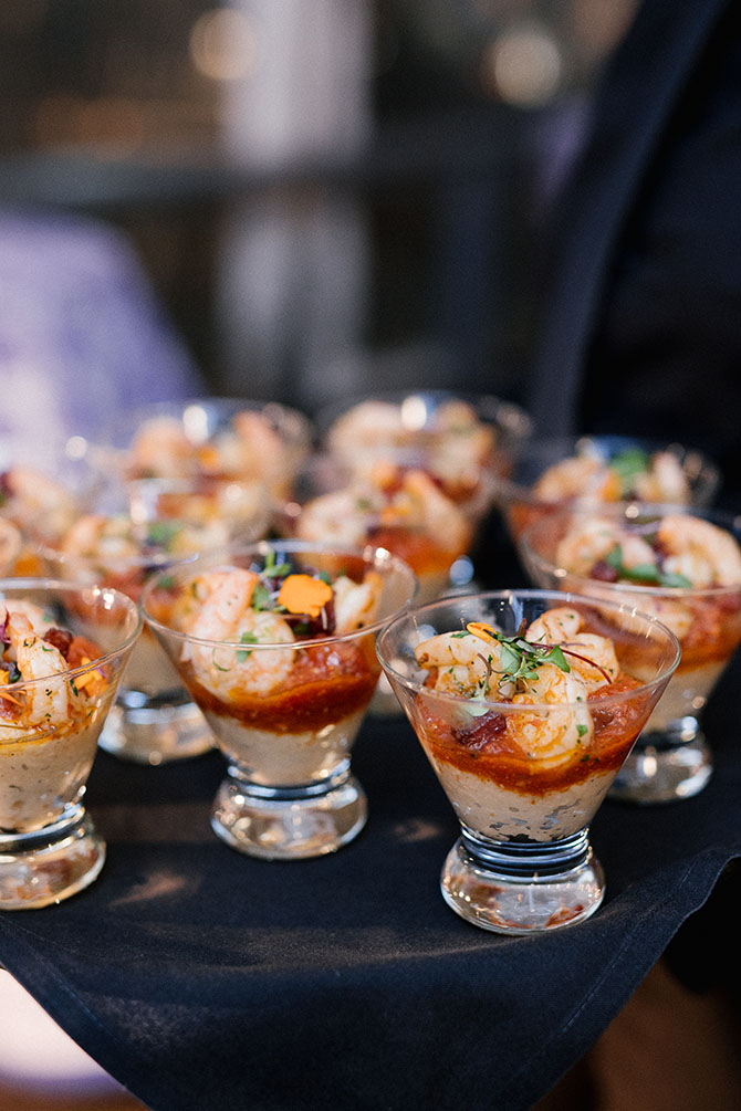Individual servings of shrimp and grits