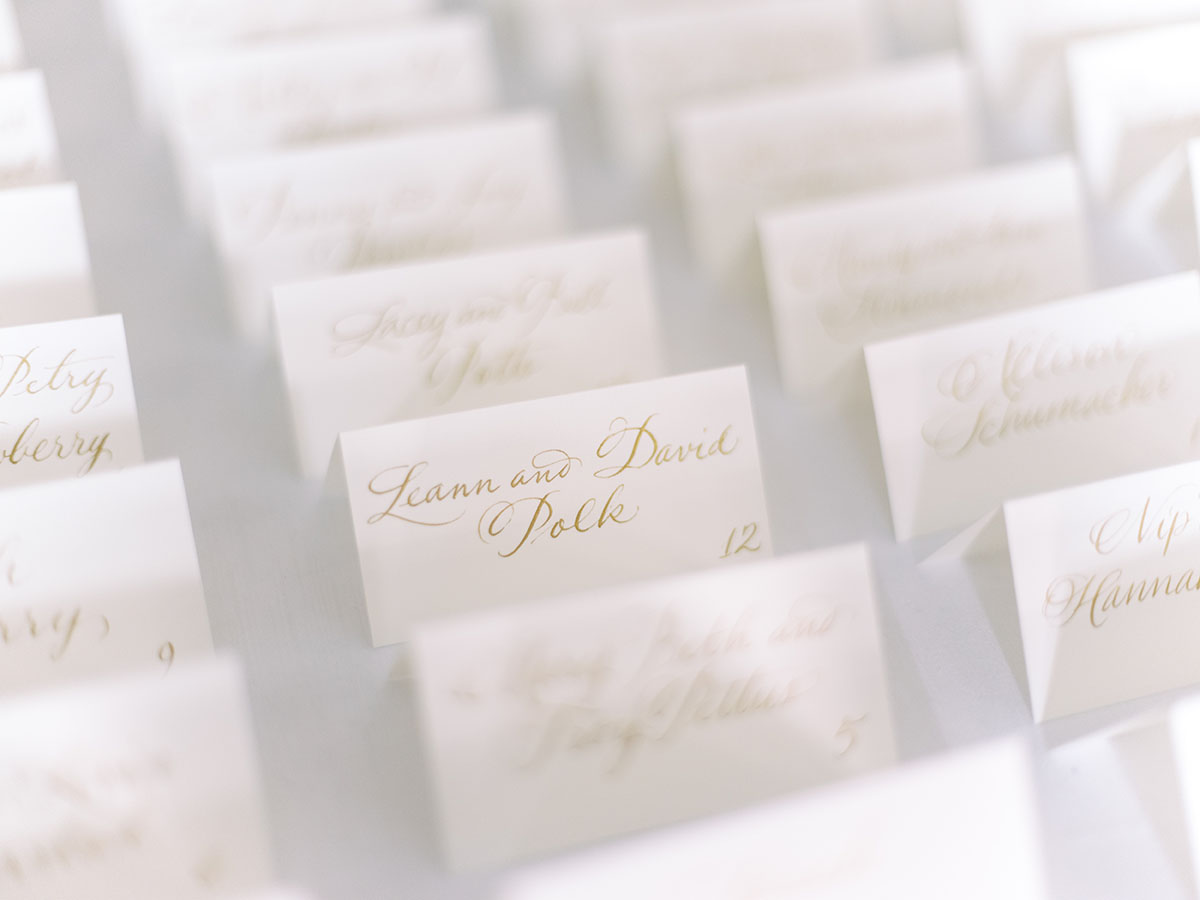 Classic Wedding Escort Cards with Gold Calligraphy