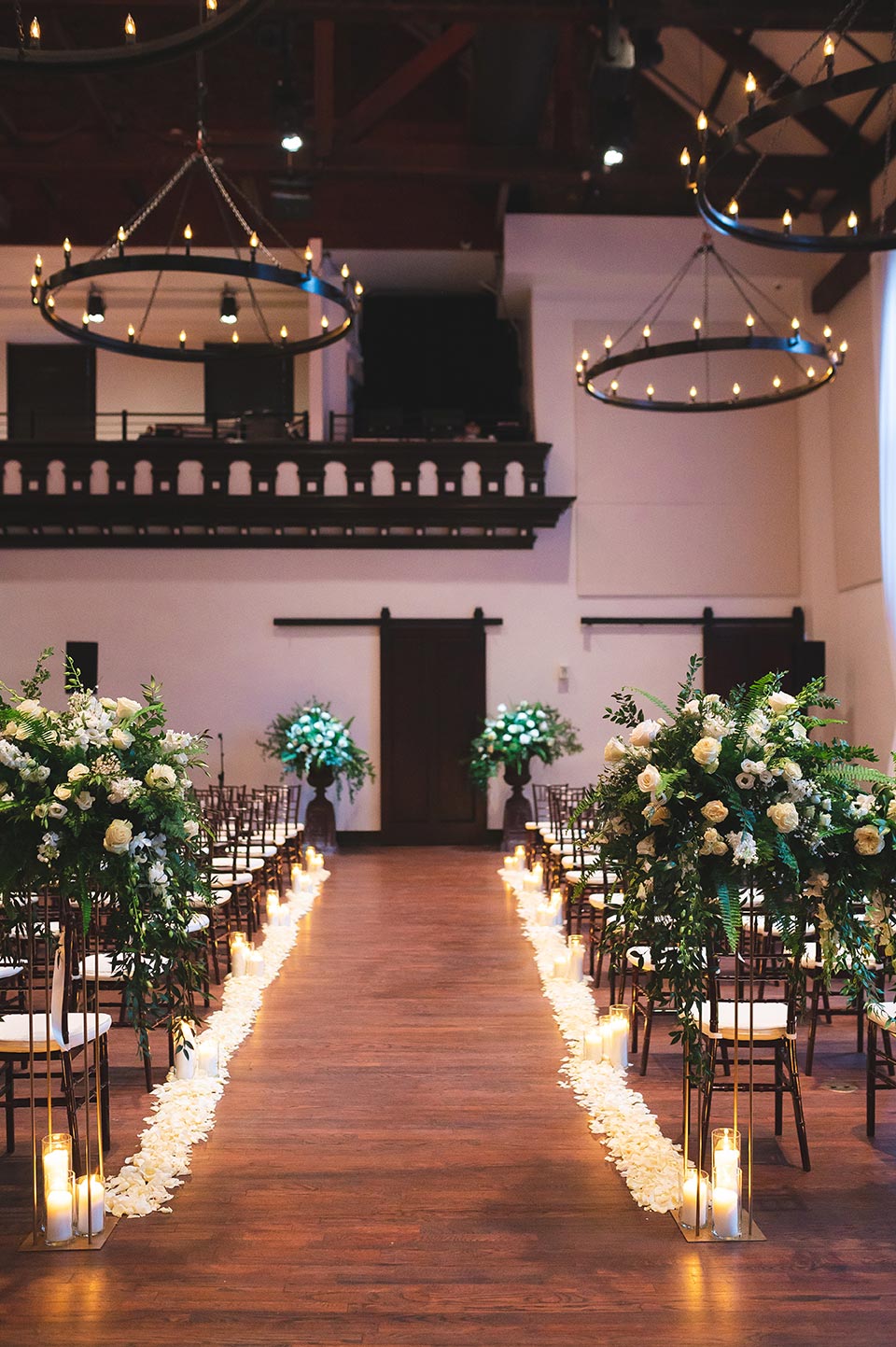 Garden-inspired wedding ceremony setup at downtown Nashville venue the Bell Tower