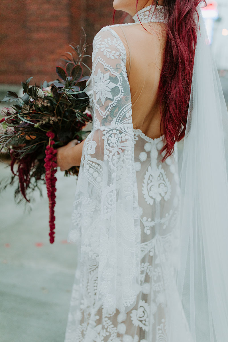 boho bride with bell sleeve