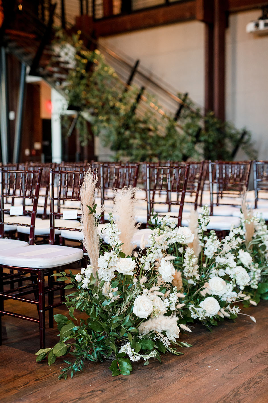 boho ceremony with pampas aisle liner
