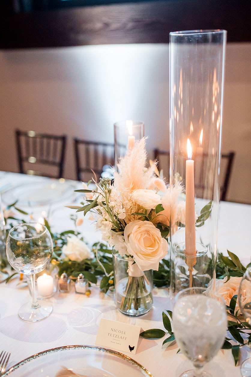 pampas and long stem candles table centerpiece